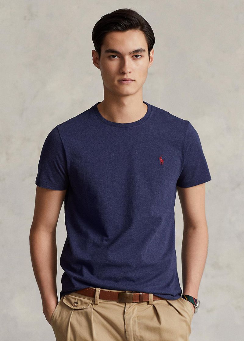 Camiseta Polo Ralph Lauren Hombre Custom Slim Fit Jersey Crewneck Chile Azul Marino RNKZE-4130